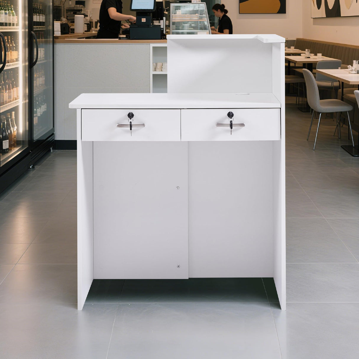 Zethvax Reception Desk with Counter,Small Front Desk with Two Lockable Drawers,Cable Management Holes,Counter Table for Salon Lobby Office Home Zethvax