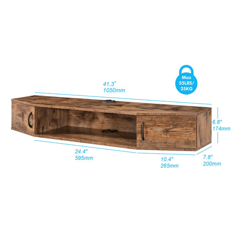 FITUEYES Floating TV Stand Wall Mounted TV Shelf Entertainment Center, Media Console with Cabinet Modern Component for Storage Hutch Under TV for Living Room Office,Rustic Brown FITUEYES