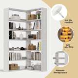 4 EVER WINNER Corner Book Shelf with LED Lights, 71” Corner Bookshelf for Living Room, Study Room, Wooden Storage Display Industrial l Shaped Bookshelf, White 4 EVER WINNER