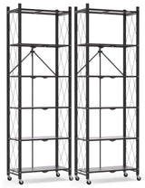 ALANNG 73.6 Inch Folding Bookshelf, 6 Tier Metal Bookcase and Bookshelves, Tall Shelves for Living Room Office Bedroom, Heavy Duty Book Shelve Free Standing Open (Black, 2PACK) ALANNG