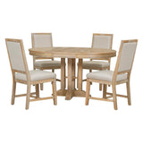 Bellemave 5-Piece Round Dining Table Set for 4 Round Extendable Kitchen Table Set with 4 Upholstered Chairs Farmhouse Round to Oval Dining Room Set for Kitchen, Dining Room (Natural Wood Wash) Bellemave