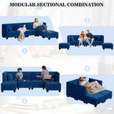 Vongrasig 6 Pieces Sectional Couch Modular Sofa with Reversible Chaise Velvet U-Shaped Couch Sofa 6-seat Modular Large Sectional Couch with Ottoman for Living Room, Upholstered Cushion (Dark Blue) Vongrasig