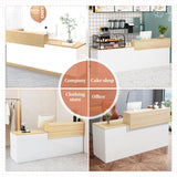 LSZMXI Modern Reception Desk with Drawer & Open Shelves, 39-95 Inch Front Counter Table, Computer Workstation Suitable for Salons, Offices, Lobbies, Retail Stores and Home Offices LSZMXI
