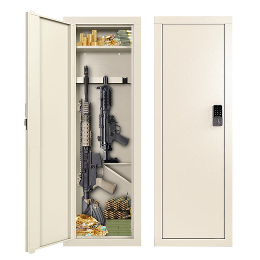 Zevemomo 53'' Tall Wall Safe, Gun Cabinets for Rifles and Shotguns with 2 Removable Shelves and Adjustable Gun Rack, in Wall Gun Safe between Studs for Gun, Money, Beige