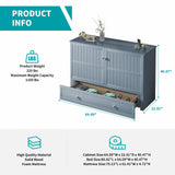 BALUS Murphy Bed Cabinet,Queen Murphy Bed with Tri-fold Mattress & USB Charging Station,Modern Wall Chest Beds with Folding Night Stand Trays and Storage Drawers for Bedroom Living Room,Grey-Blue BALUS