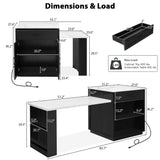 RUNNA Kitchen Island with Extendable Dining Table for 4-6 Person,Two-Tone Kitchen Table, Power Outlet, Kitchen Island with Storage 2 Drawers 2 Side Open Shelves (Black~010) RUNNA