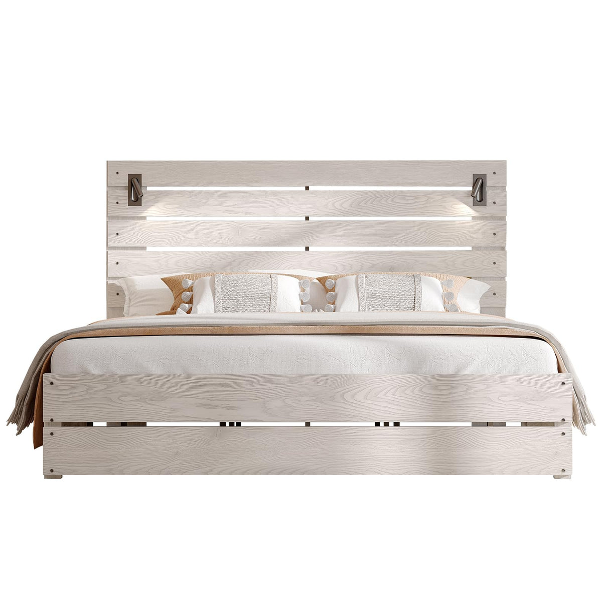 Jocisland Full Size Bed Frame with 51" Headboard, LED Lights, No Box Spring Needed, White Jocisland