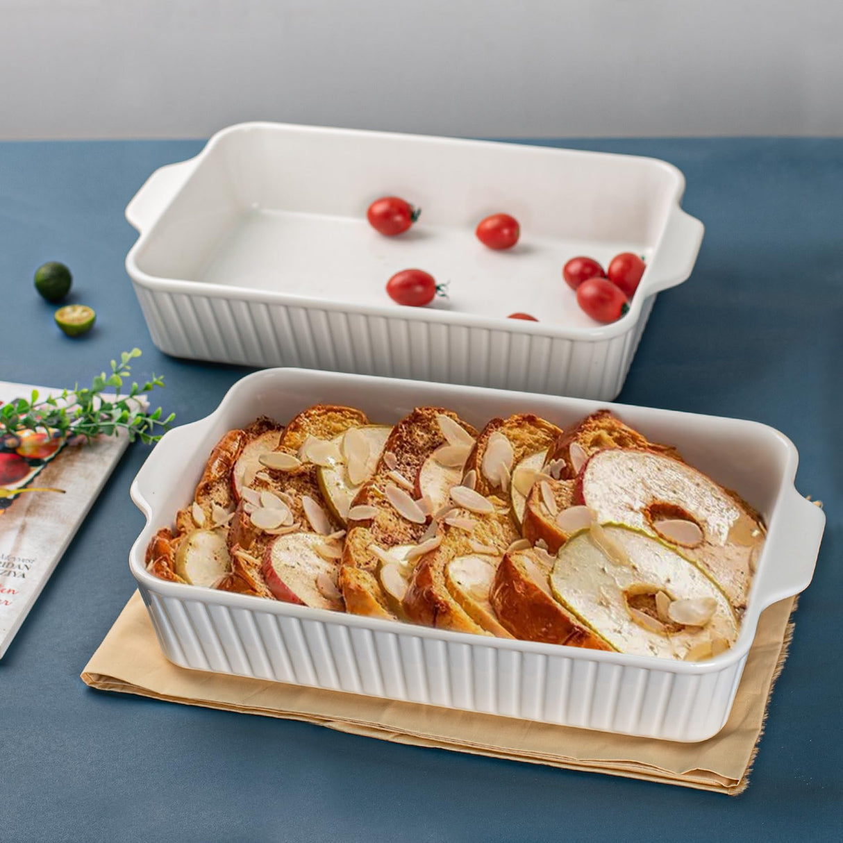 Casserole Dishes for Oven, Ceramic Baking Dish 9x13,4.2 Quarts Casserole Dish with Handles,2 Pack Lasagna Pan Deep Baking Pan Set Bakeware Oven Safe Baking Dishes for Oven,Lasagna,Wedding Gift, White Dizada