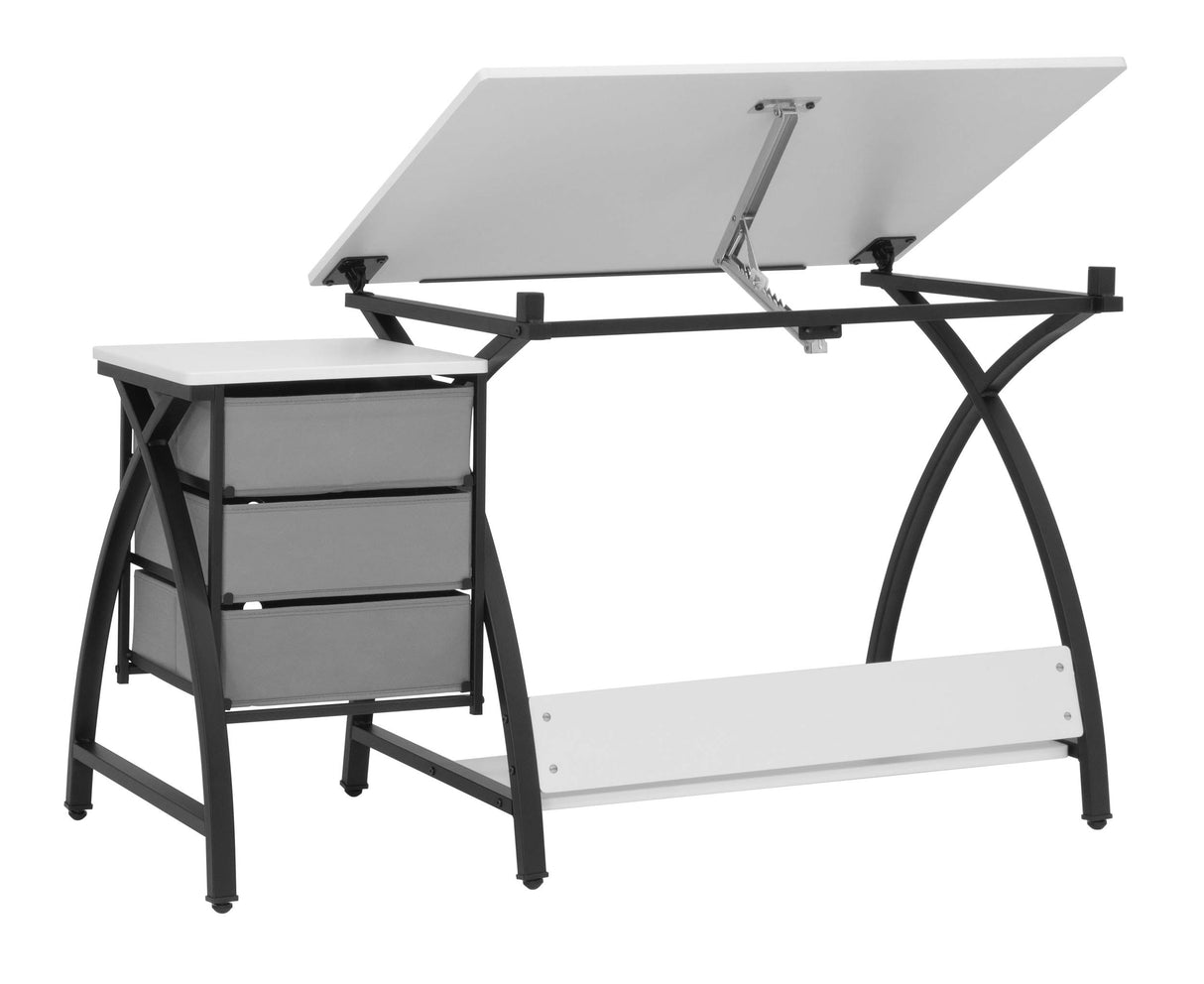 SD STUDIO DESIGNS 2 Piece Comet Center Plus, Craft Table and Matching Stool Set with Storage and Adjustable Top, Black/White, 50x23.75x29.5 inches SD STUDIO DESIGNS