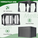 MELLCOM Louvered Pergola - 10x10 Aluminum Pergola with Adjustable Louvered Roof, Waterproof Curtains and Nets, Gray MELLCOM