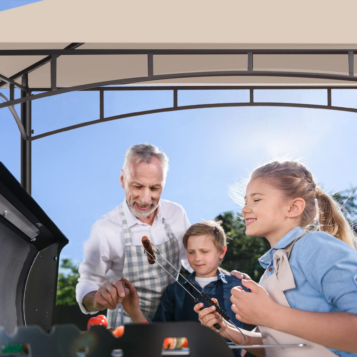 FAB BASED 5x8 Grill Gazebo Canopy for Patio, Outdoor BBQ Gazebo with Shelves, Barbeque Grill Canopy (Cream) FAB BASED