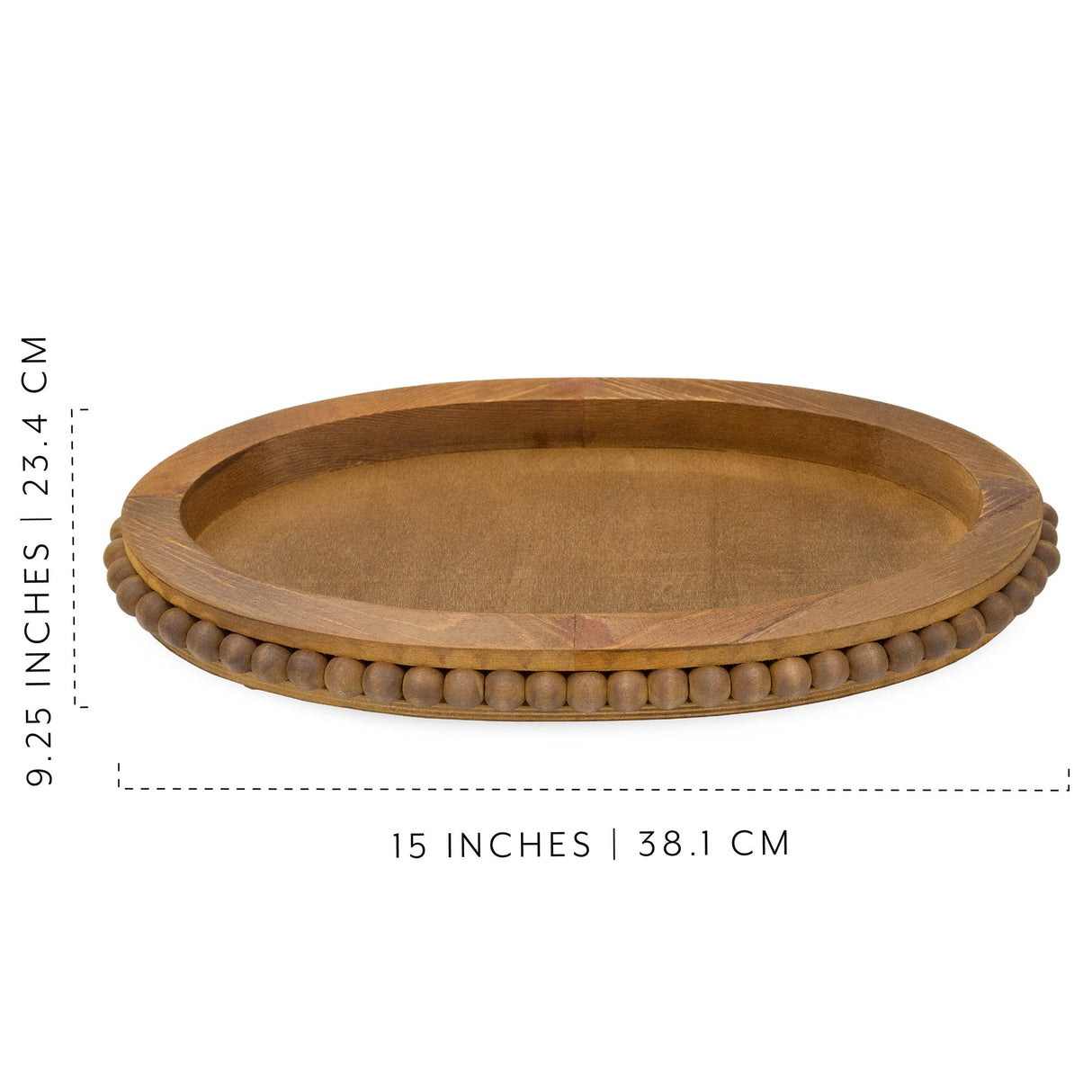AuldHome Wood Beaded Tray (Stained Wood), Decorative Farmhouse Style Oval Wooden Tray AuldHome Design