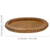 AuldHome Wood Beaded Tray (Stained Wood), Decorative Farmhouse Style Oval Wooden Tray AuldHome Design