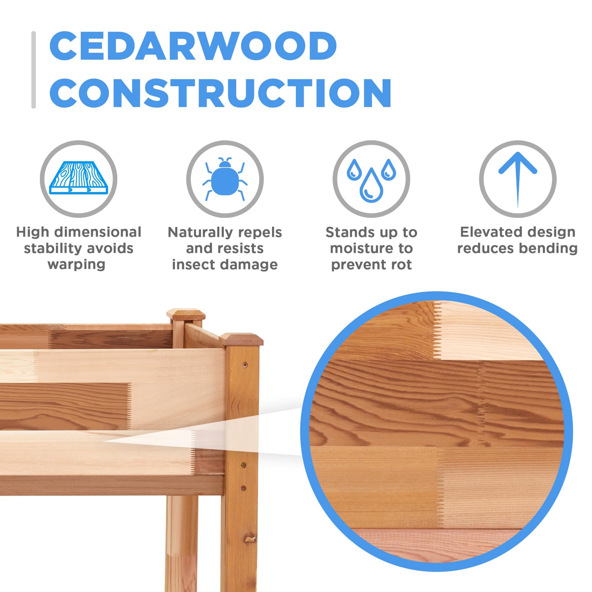 Jumbl Raised Canadian Cedar Garden Bed | Elevated Wood Planter for Growing Fresh Herbs, Vegetables, Flowers, Succulents | 72x23x30” - WoodArtSupply