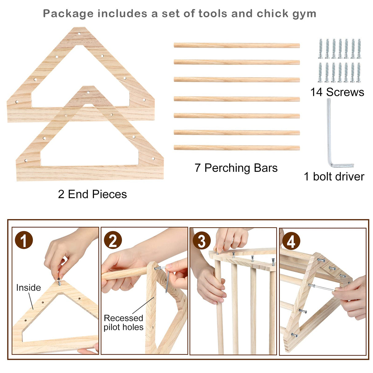 GINTUTO Chicken Perch Strong Pine Wooden Chick Jungle Gym Roosting Bar, Chick Perch Toys for Coop and Brooder for Large Bird Baby Chicks Parrot Hens (Large) GINTUTO
