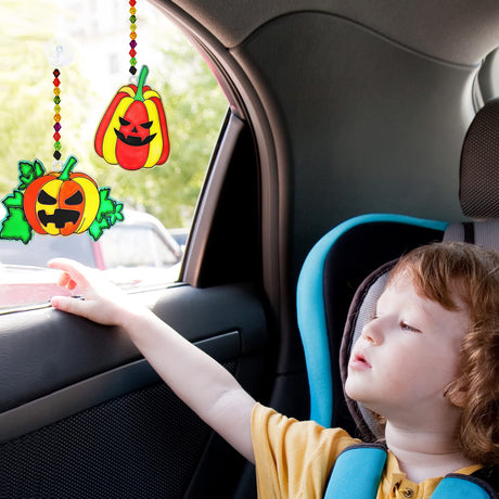 Winlyn 27 Sets Halloween Pumpkin Suncatchers Ornaments Decorations DIY Window Paint Art Suncatchers Craft Kits Jack-O'-Lantern Sun Catchers for Kids Classroom Activities Fall Halloween Art Project Winlyn
