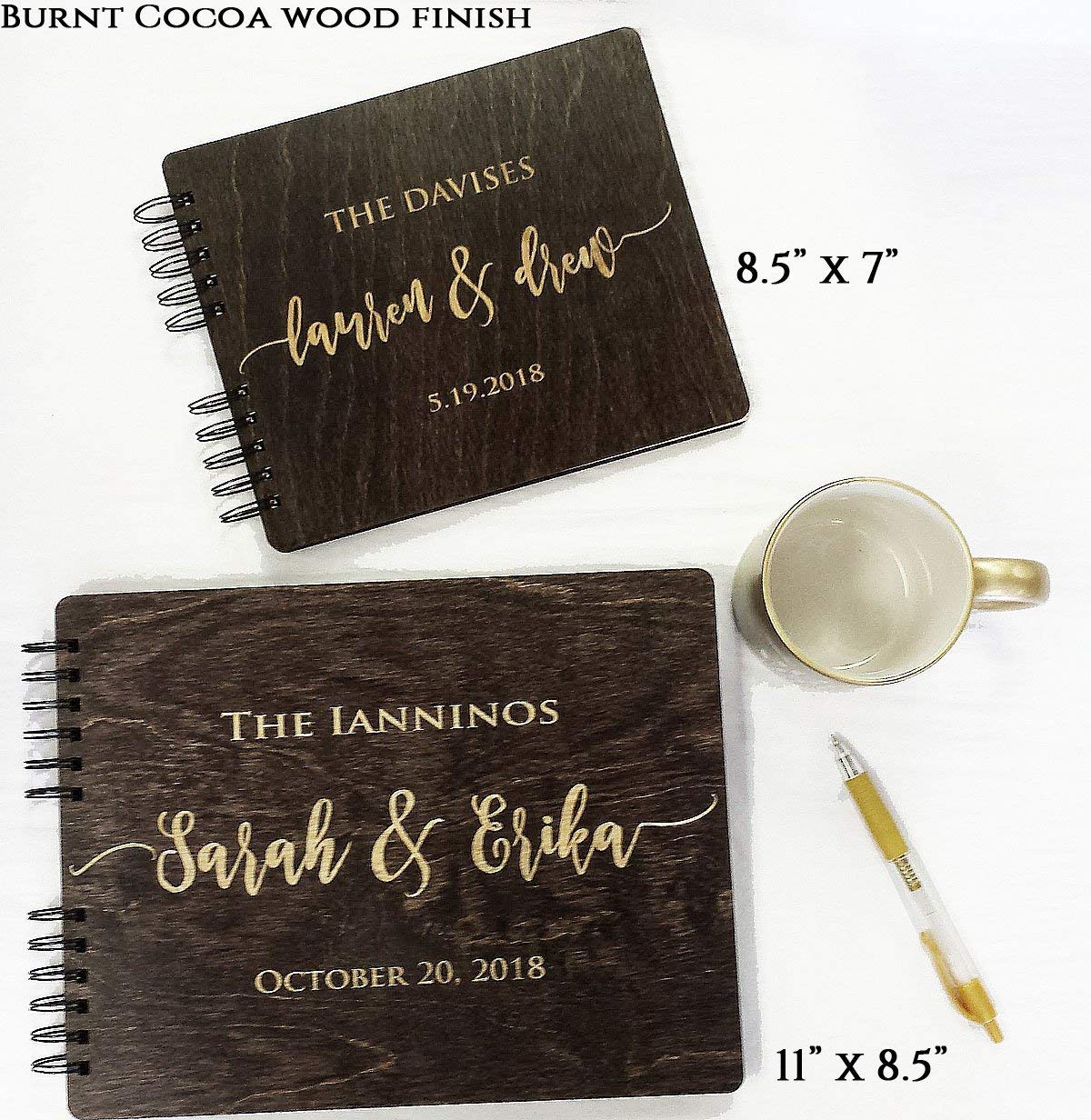 Wooden Wedding Guest Book Custom Made in USA (11"x8.5", Black Stain) Wood Rustic Vintage Personalized 50th Anniversary Bridal Shower Guestbook - WoodArtSupply