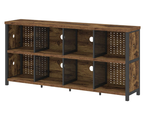 LVB Rustic Horizontal Bookshelf, Industrial Bookcase Cube Storage Organizer, Wide Large Metal Wooden Office Cube Shelf, Farmhouse Low Long Book Shelf for Home Bedroom Living Room, Rustic Brown, 63 in LVB