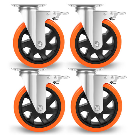 W B D WEIBIDA 6 inch Caster Wheels with Dual Locking, Casters Set of 4 Heavy Duty of 2400lbs, Premium Polyurethane No Noise Wheels for Cart, Workbench and Furniture W B D WEIBIDA