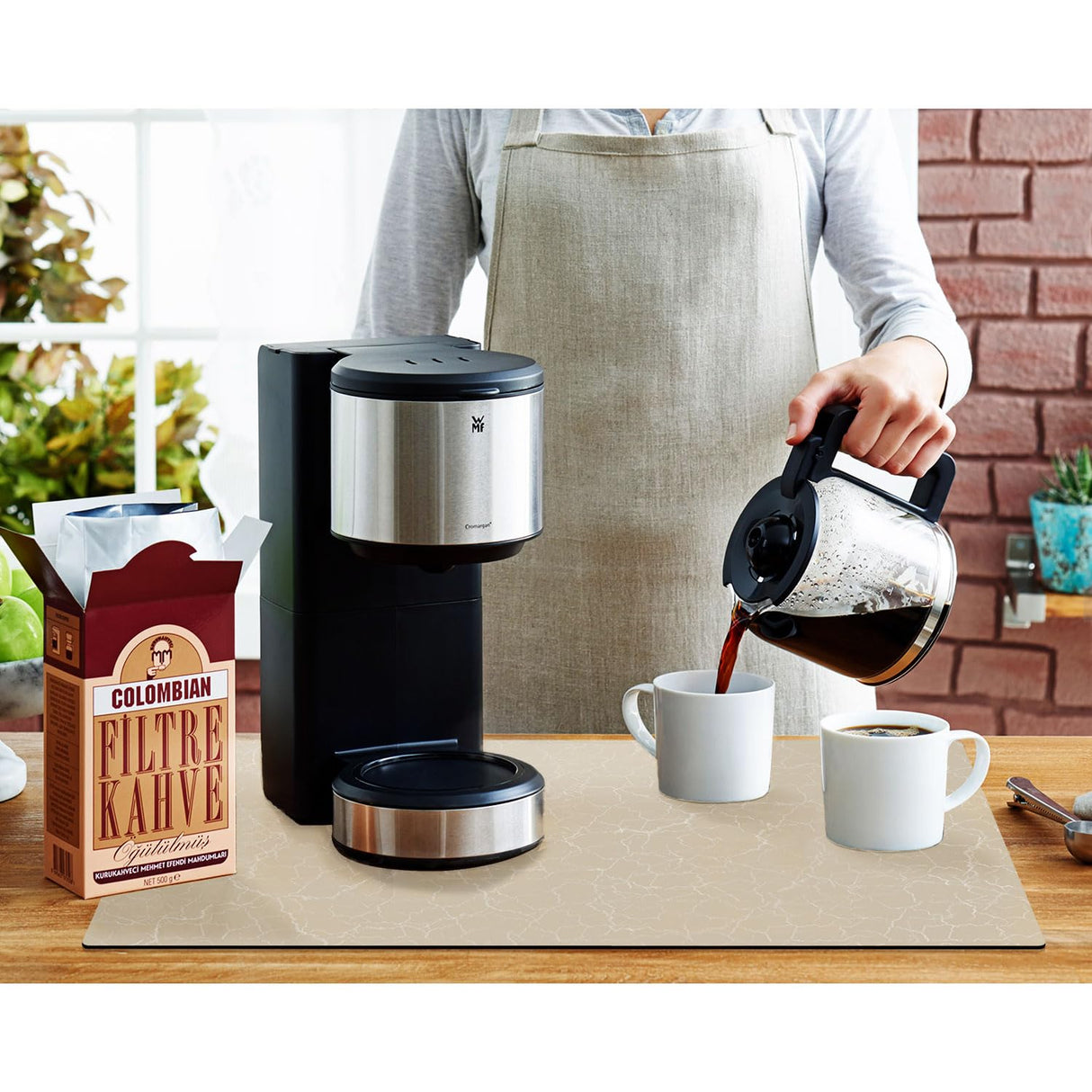 Coffee Maker Mat for Countertops, Coffee Bar Accessories Fit Under Coffee Machine Mat 19"x12"Rubber Backed Coffee Pots - Table Mat Under Appliance, Kitchen Counter Coffee Dish Drying Mat, Marble Beige Golener