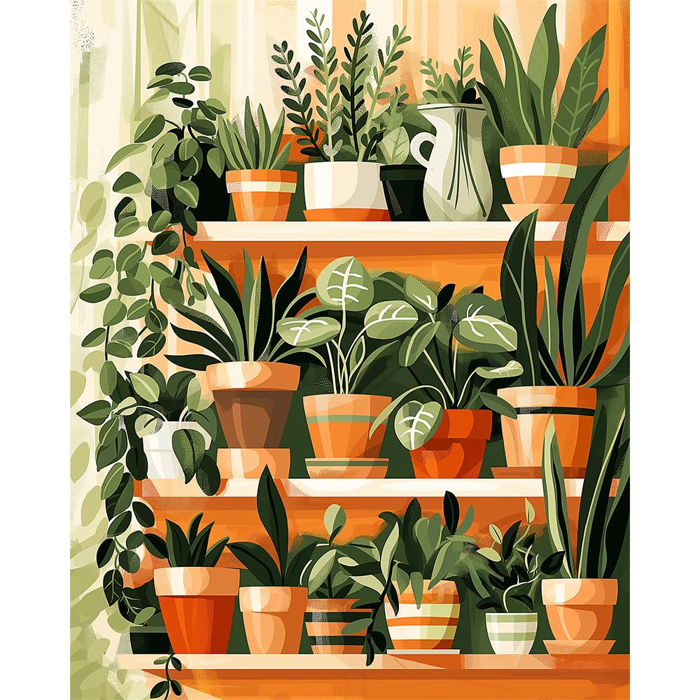 Natuyalo Paint by Numbers for Adults - DIY Adult Paint by Number Kits Painting on Canvas Green Plant Painting by Numbers for Beginners, Potted Art Craft Kits for Adults (16x20 Inch) Natuyalo