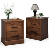 Giantex Farmhouse Nightstand Set of 2, Wood Bedside Table with 2 Storage Drawers, Compact Floor Night Stand End Table, Walnut Accent Sofa Side Table for Bedroom Giantex