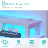 Lufeiya White Gaming Desk with LED Lights and Power Outlets, 47 inch Home Office Desk with Monitor Stand, Computer Gaming Desk with Fabric Drawers and Storage Shelves, White Lufeiya