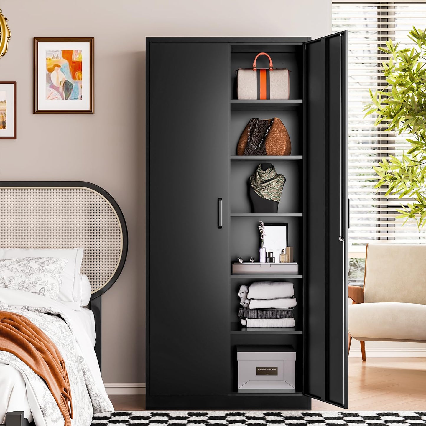 Letaya Metal Black Storage Cabinet with Lock-71 Tall Metal Pantry Cabinets,5 Adjustable Shelves and Lock Door for Home,Office,Warehouse,Utility Room - WoodArtSupply