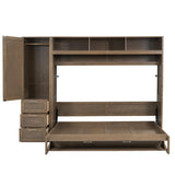 LZ LEISURE ZONE Full Size Murphy Bed, Wooden Full Cabinet Wall Bed with Closet, Drawers and Open Shelves, Antique Grey LZ LEISURE ZONE