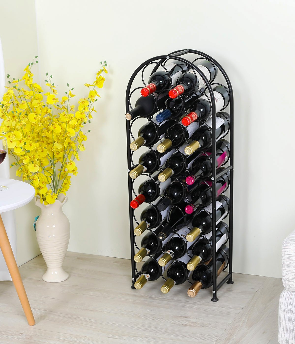 PAG 23 Bottles Arched Freestanding Floor Metal Wine Rack Wine Bottle Holders Stands, Black PAG