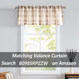 Treatmentex Pompom Buffalo Plaid Curtains 45" Kitchen Curtains Rustic Farmhouse Tan and White Check Curtain Panels for Small Windows Basement Bathroom Rod Pocket 2pcs Treatmentex