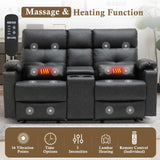 PALLOME Power Loveseat Recliner Sofa with Console, Loveseat Reclining Sofa with Heat & Massage, Home Theater Seating with Lumbar Pillow for Living Room, RV Recliner Loveseat (PU, Dark Gray) PALLOME