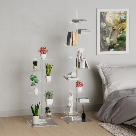 Nynelly 9 Tier Acrylic Bookshelf Invisible Bookshelf, Height Adjustable Vertical Spine Book Tower, Floor Standing Bookcase Display Shelf for Books,Decor, DIY Open Bookcase for Office, Living Room Nynelly