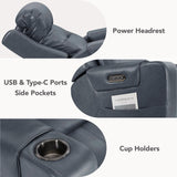Watson & Whitely Genuine Leather Power Recliner Chairs for Adults, Lay Flat Recliner with Power Headrest, USB Ports and Cup Holders, Electric Reclining Sofa for Living Room, Bedroom, Navy Watson & Whitely