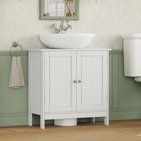 Iwell Pedestal Sink Storage Cabinet with 2 Doors and Shelf, Under Sink Cabinet, Bathroom Sink Cabinet, Space Saver Organizer with U-Shape, White Iwell