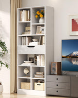 Armocity 8-Tier Book Shelf with Drawer, 73.6" Tall Bookcase and Bookshelf Modern Freestanding Open Display Shelves for Living Room Home Office, Bedroom, White Armocity