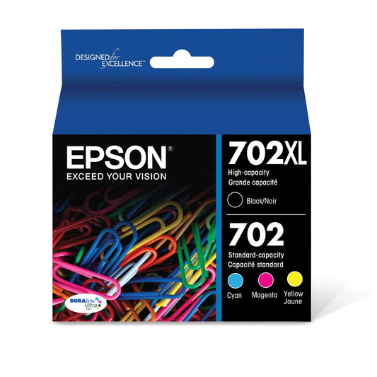 EPSON 702 DURABrite Ultra Ink High Capacity Black & Standard Color Cartridge Combo Pack (T702XL-BCS) Works with WorkForce Pro WF-3720, WF-3730, WF-3733