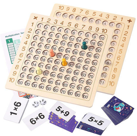 2 in 1 Multiplication Addition Math Board Game for Kids - Wooden Montessori Math Toys for Girls Boys 4 5 6 7 8 9 Years Old Wood Double Sided Board Table Dice Card Games for Family Cltoyvers