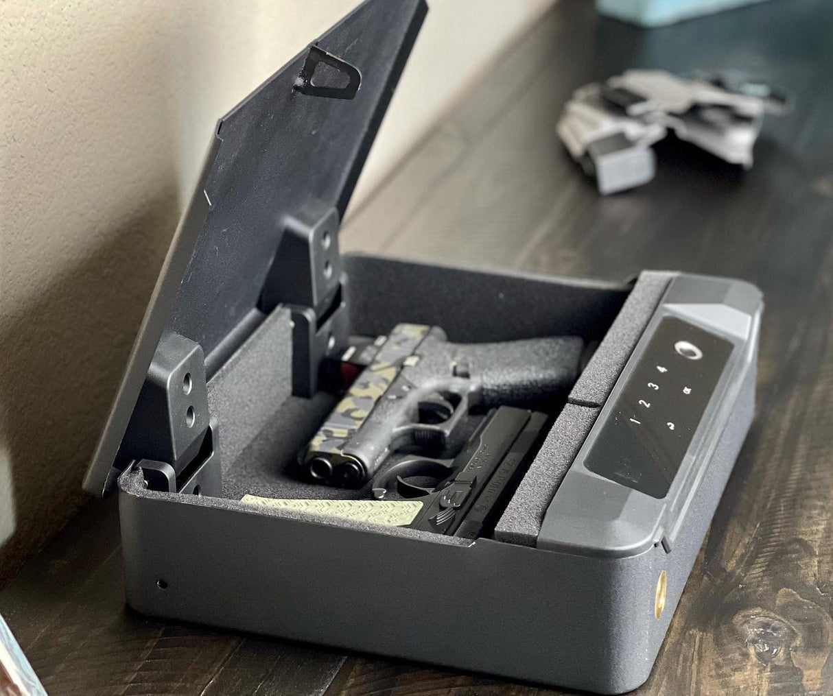 Adoreal Gun Safe for Handgun, Sensitive Quick-Access Fingerprint Biometric Gun Safe for Pistols, Visible LCD Monitor Gun Locks Box for 2 Guns, Anti-theft Design Sturdy Heavy Steel Construction Adoreal