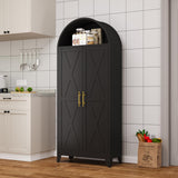 AUEYTVR 73" Metal Tall Arched Kitchen Pantry Cabinet,Arched Bookshelf China/Curio Cabinet Farmhouse Kitchen Storage Cabinets with 2 Doors&4 Adjustable Shelves,Glass Door for Dining Room AUEYTVR