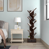 Tangkula 10 Tier Tree Bookshelf with Drawer, Rustic 10 Shelf Space Saving Corner Bookcase, Retro Wooden Organizer Shelves for Books/CDs/Movies, Display Shelf for Home Office (Brown, 10 Tier) Tangkula