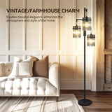 VOUTOORO Industrial Modern Floor Lamps for Living Room, Dimmable Glass Tree Standing Tall Lamps with 3 Elegant Teardrop Cage Head & 800 Lumens LED Bulbs for Bedroom Office (66inch Tall) VOUTOORO