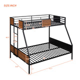 Twin over Full Metal Bunk Bed, Modern Style Heavy-Duty Steel Frame Bunk Bed with Safety Rail, Built-in Ladder for Bedroom, Dorm, Boys, Girls, Adults (Black + Brown) Bellemave