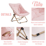 Tiita Comfy Folded Chair, Soft Faux Fur Oversized Folding Accent Chair, Lounge Lazy Chair for Kids Teens Adults, Metal Frame Moon Chair for Bedroom, Living Room, Dorm Rooms, X-Large Pink Tiita