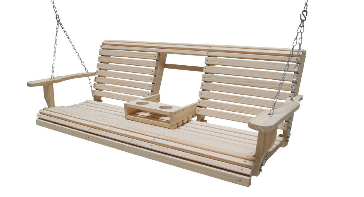 6 Feet Ft FLIP Cup Holder Console Cypress Lumber ROLL Back Porch Swing Made from Rot-Resistant Cypress Eternal Wood Made in The USA - Green Furniture - GO Green Ecommersify Inc