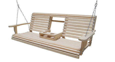 6 Feet Ft FLIP Cup Holder Console Cypress Lumber ROLL Back Porch Swing Made from Rot-Resistant Cypress Eternal Wood Made in The USA - Green Furniture - GO Green Ecommersify Inc