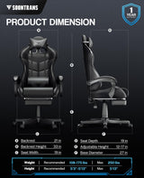 Soontrans Black Gaming Chairs with Footrest, Ergonomic Gamer Chair, Home Office Chair,PC Computer Chair with Headrest and Lumbar Support(Dark Black) Soontrans