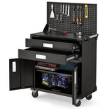 JFHID Work Bench for Garage with Pegboard Drawers and Cabinets Heavy Duty Metal Frame Tool Bench for Shop Kitchen Cabinets Organizer Work Table with Wheels (White Handle) JFHID