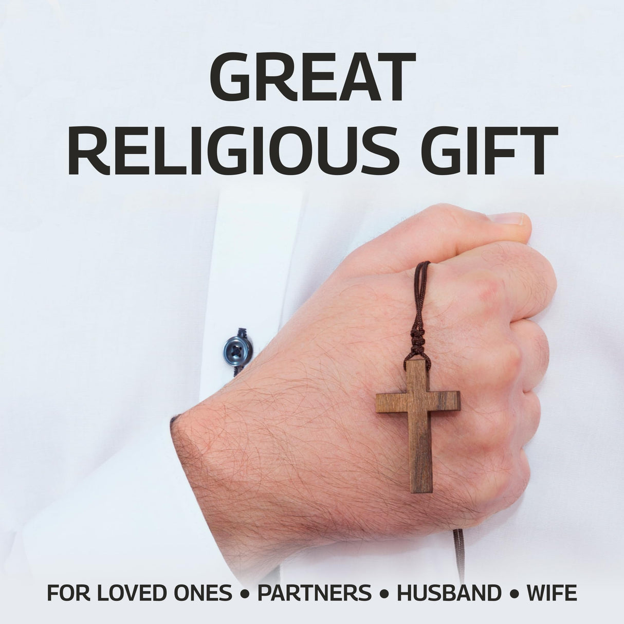 Natural Walnut Wood Cross Necklace for Men & Women - Medium Wood Cross Pendant Necklace for Men and Women - Medium Wooden Cross for Car Mirror - Religious Pendant Necklace Jewelry (1.8” x 1.1”) Holy Fringe