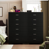 AXCIGOC 48" Tall Dresser for Bedroom Chest of Drawers with Power Outlets Wood 6 Drawers Dresser with Large Storage Space and Metal Handles Modern Closet Storage Drawer for Living Room Hallway Black AXCIGOC